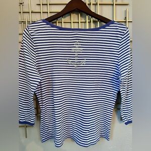 August Silk Anchor Nautical Striped Top Blue White Large